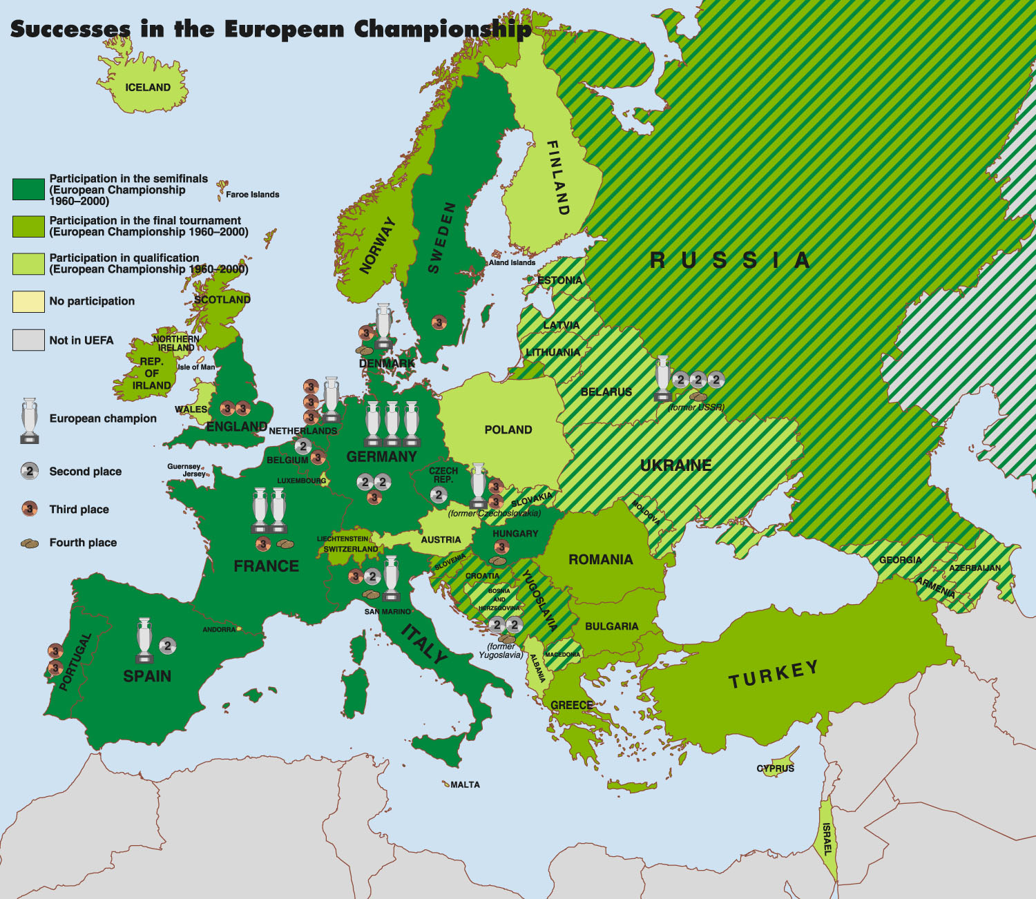 Successes in the European Championship - whole map