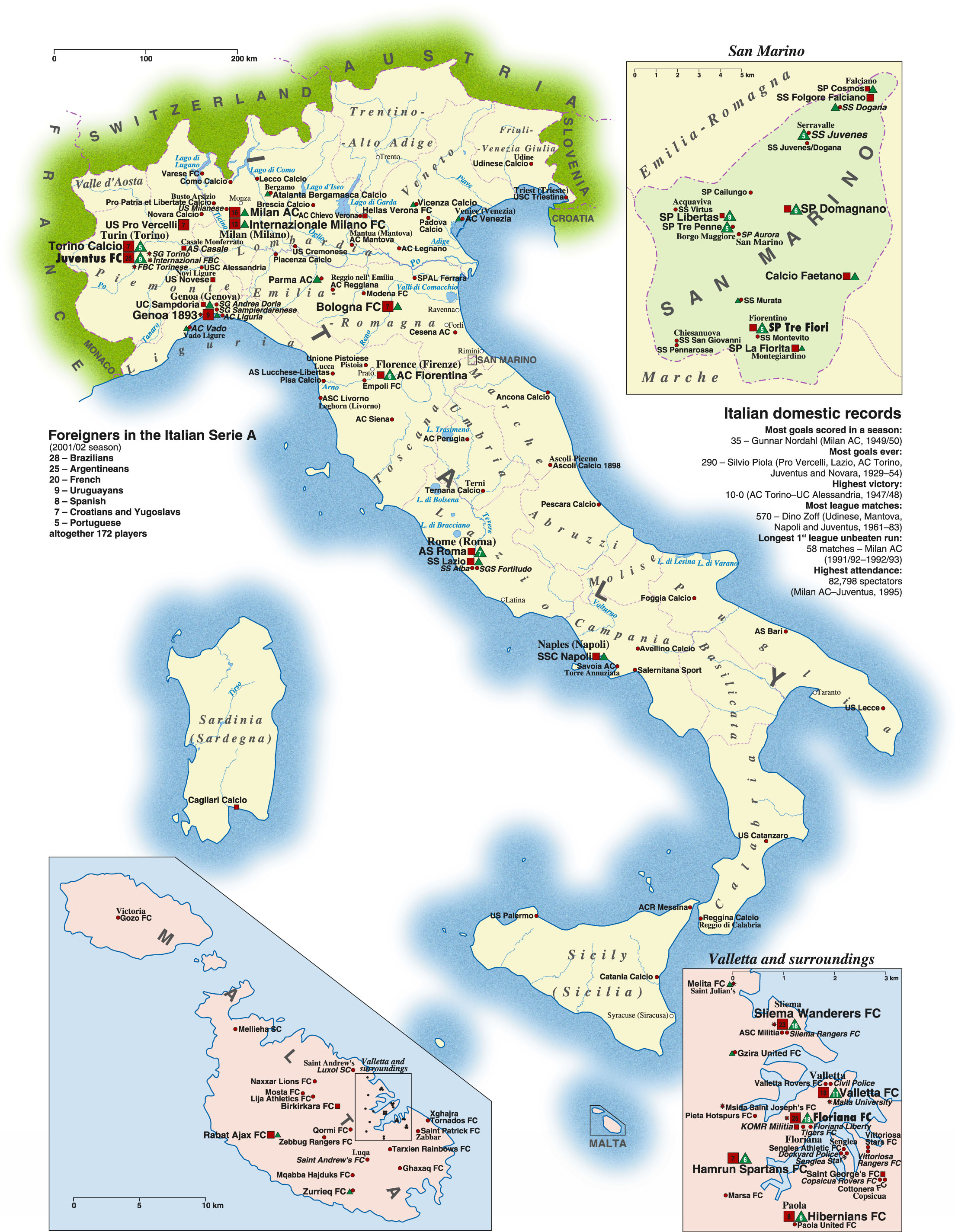 Whole map of Italy, San Marino, Malta